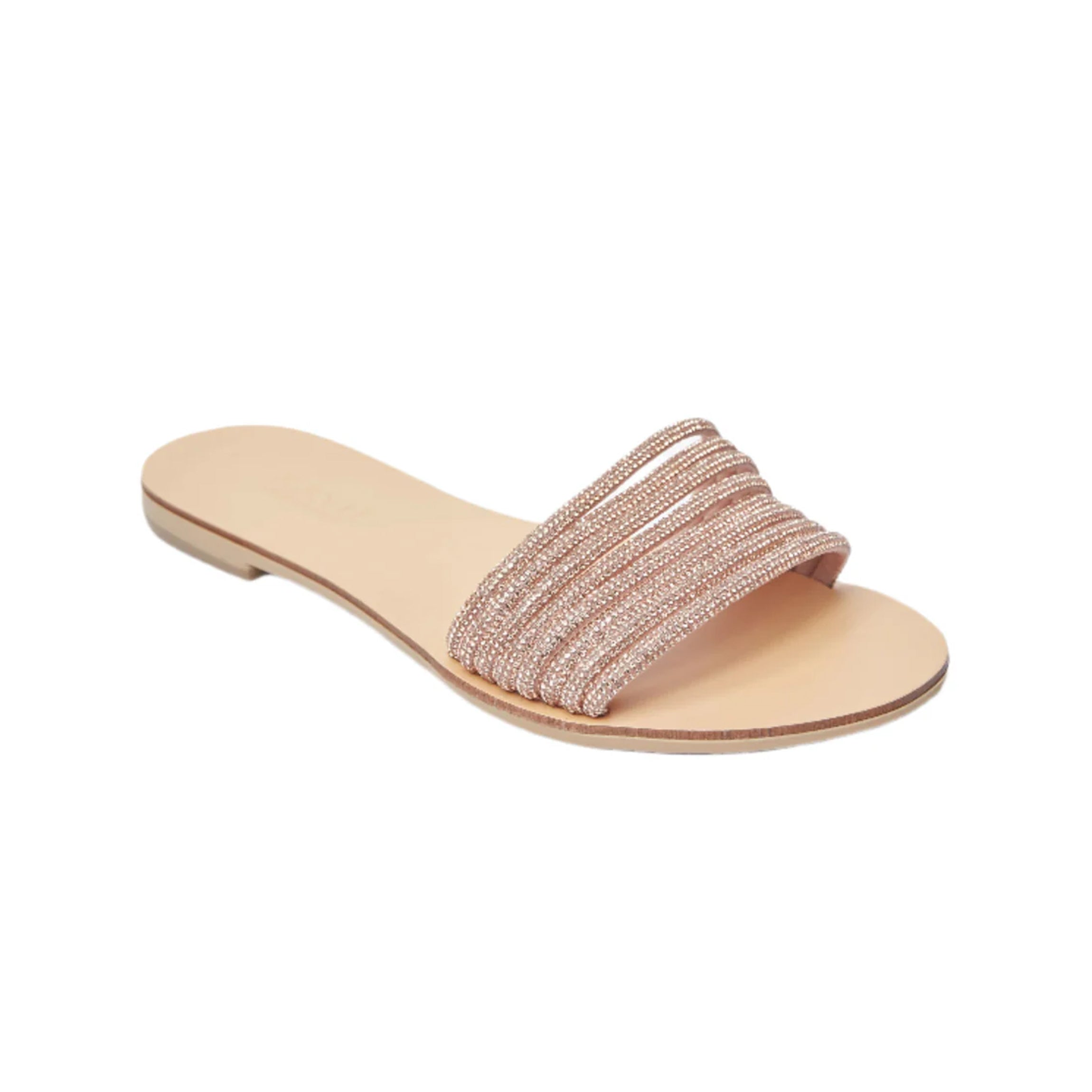 Eleni Vegetable Tanned Leather Sandal in Rose Gold Cystal