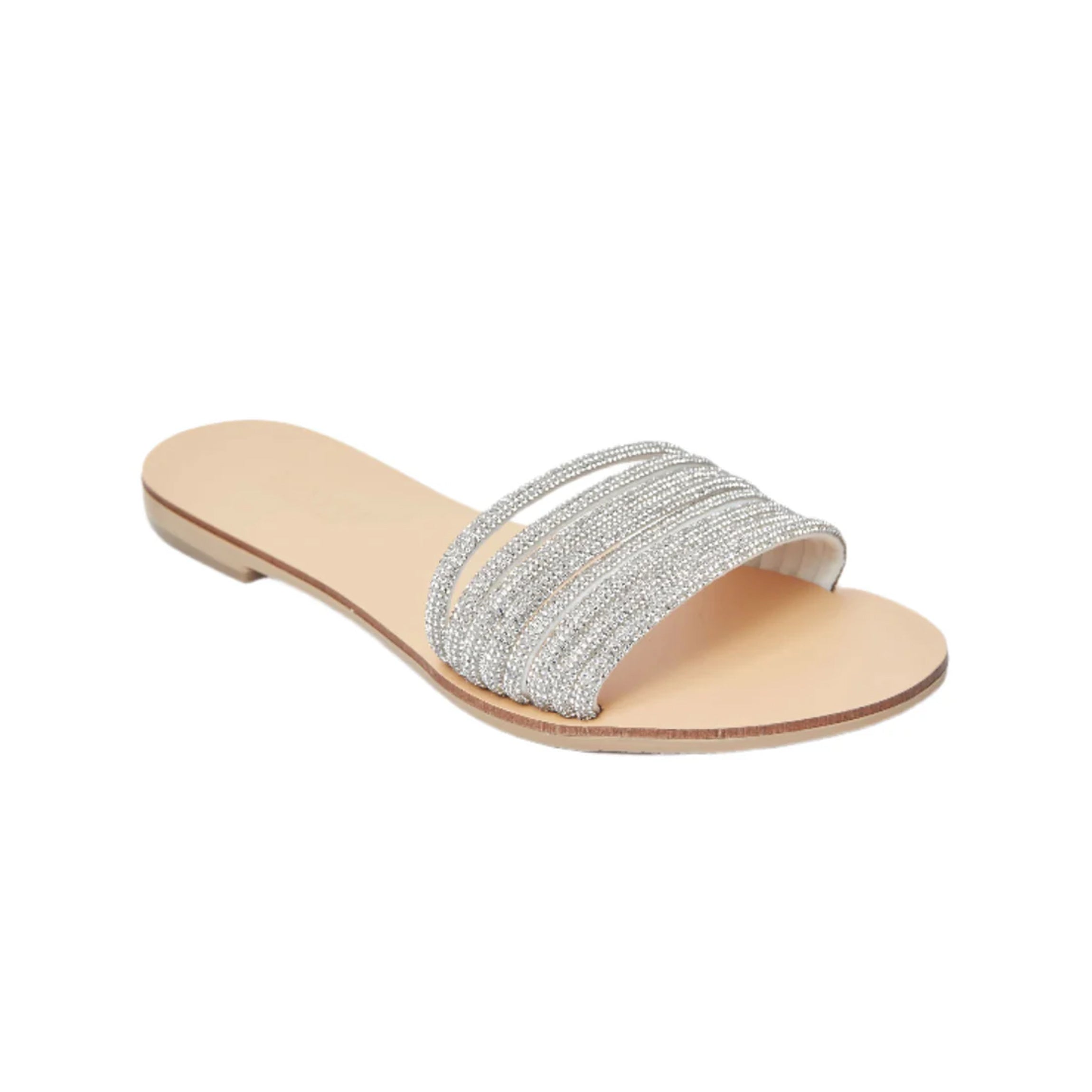 Eleni Vegetable Tanned Leather Sandal in Silver Cystal