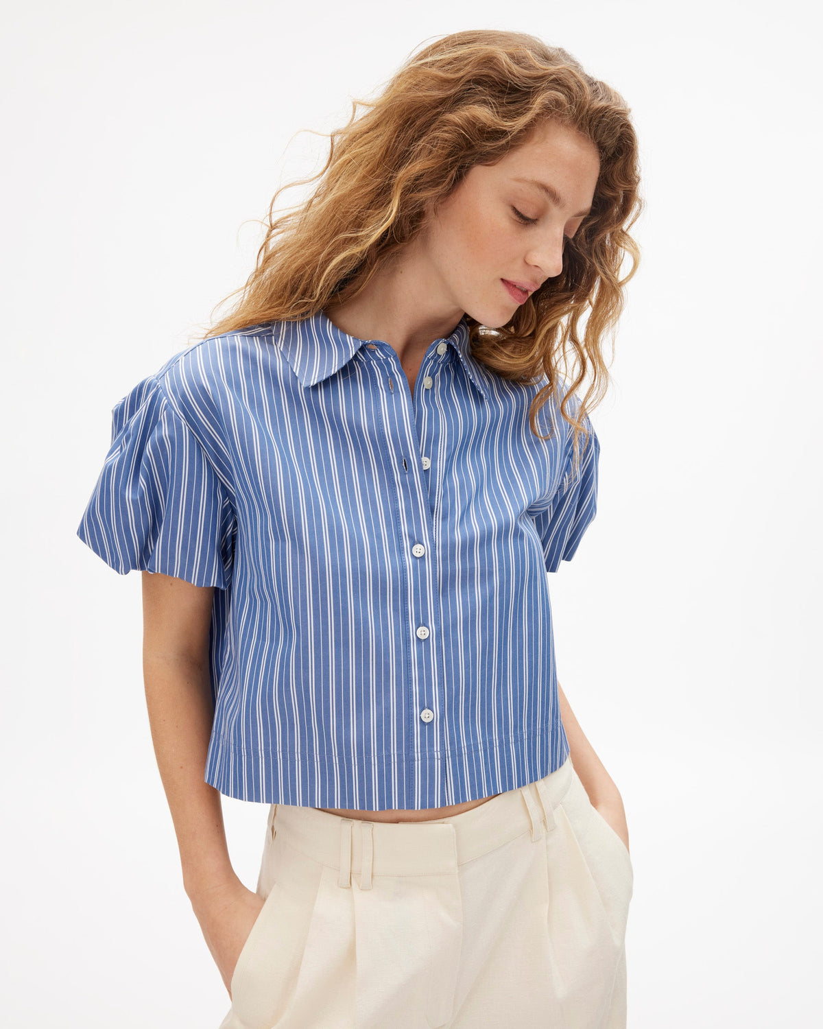 Elza Top in French Blue/White Multi