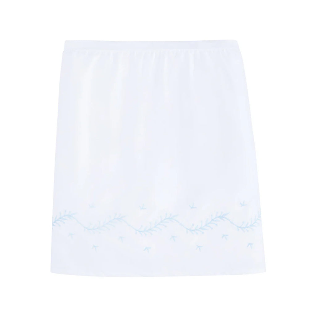 Embroidered Crib Skirt in Sky