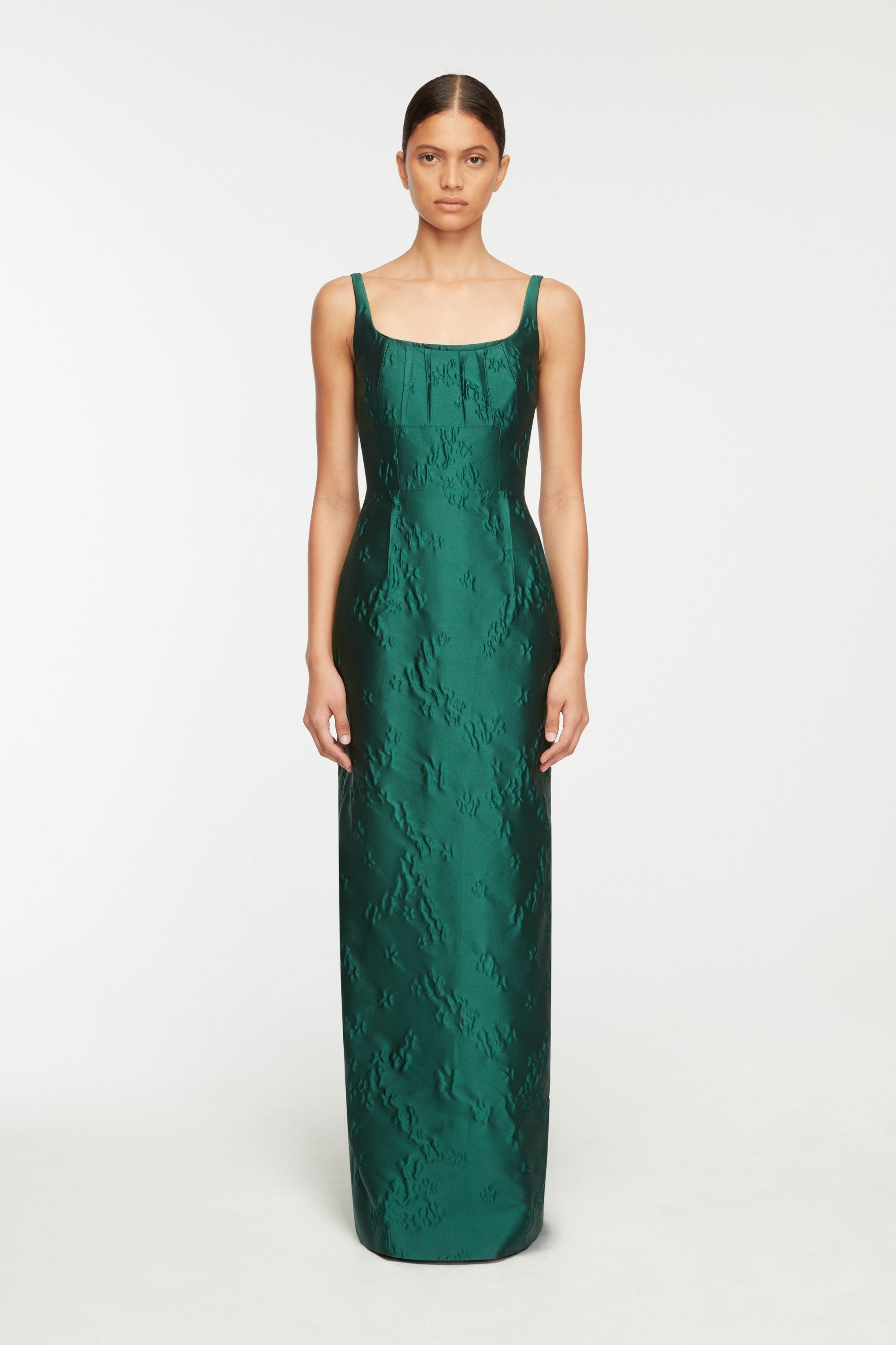 Sharon Dress in Emerald Green Ditsy Floral Jacquard