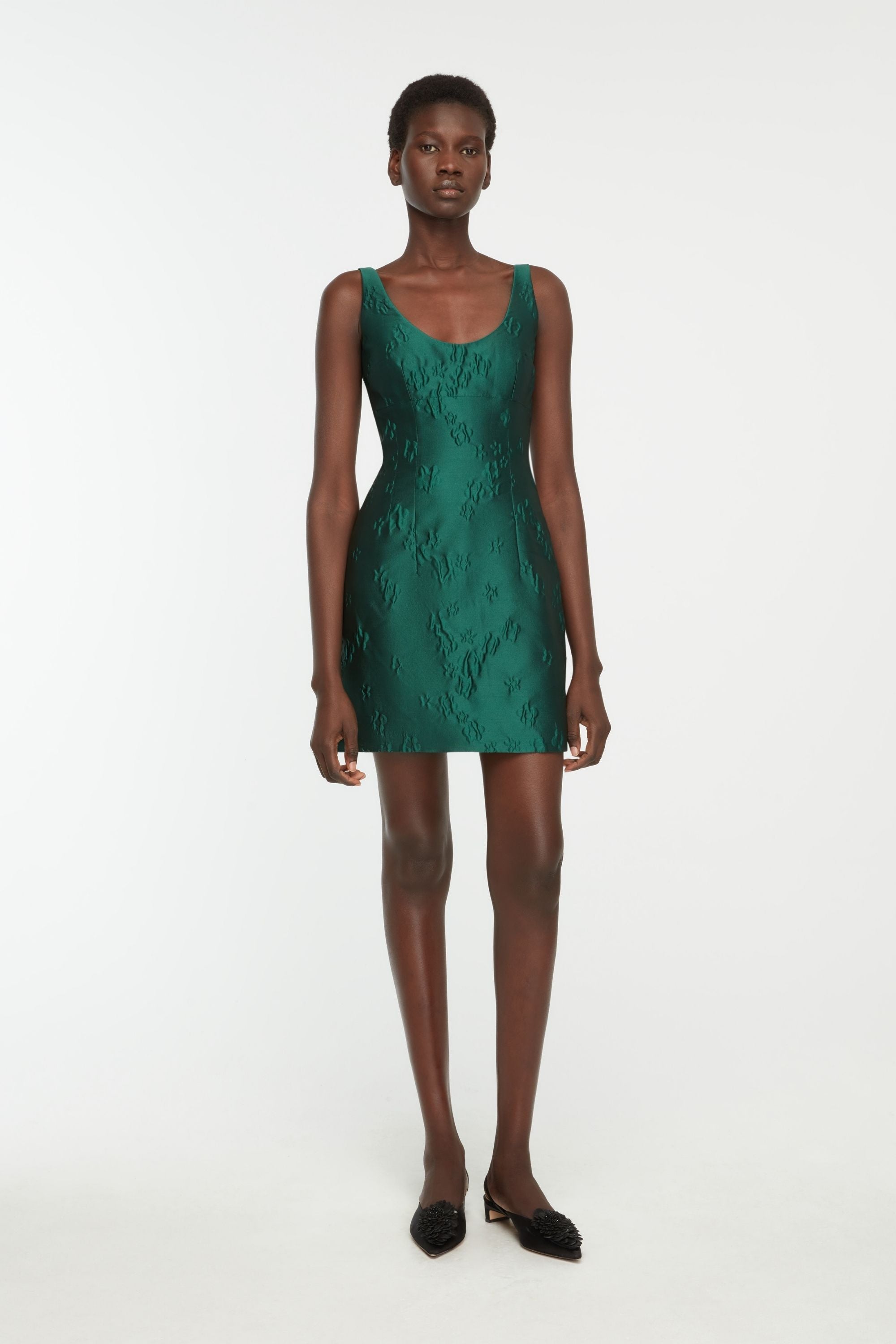 Einna Mini Dress in Emerald Green Ditsy Floral Jacquard