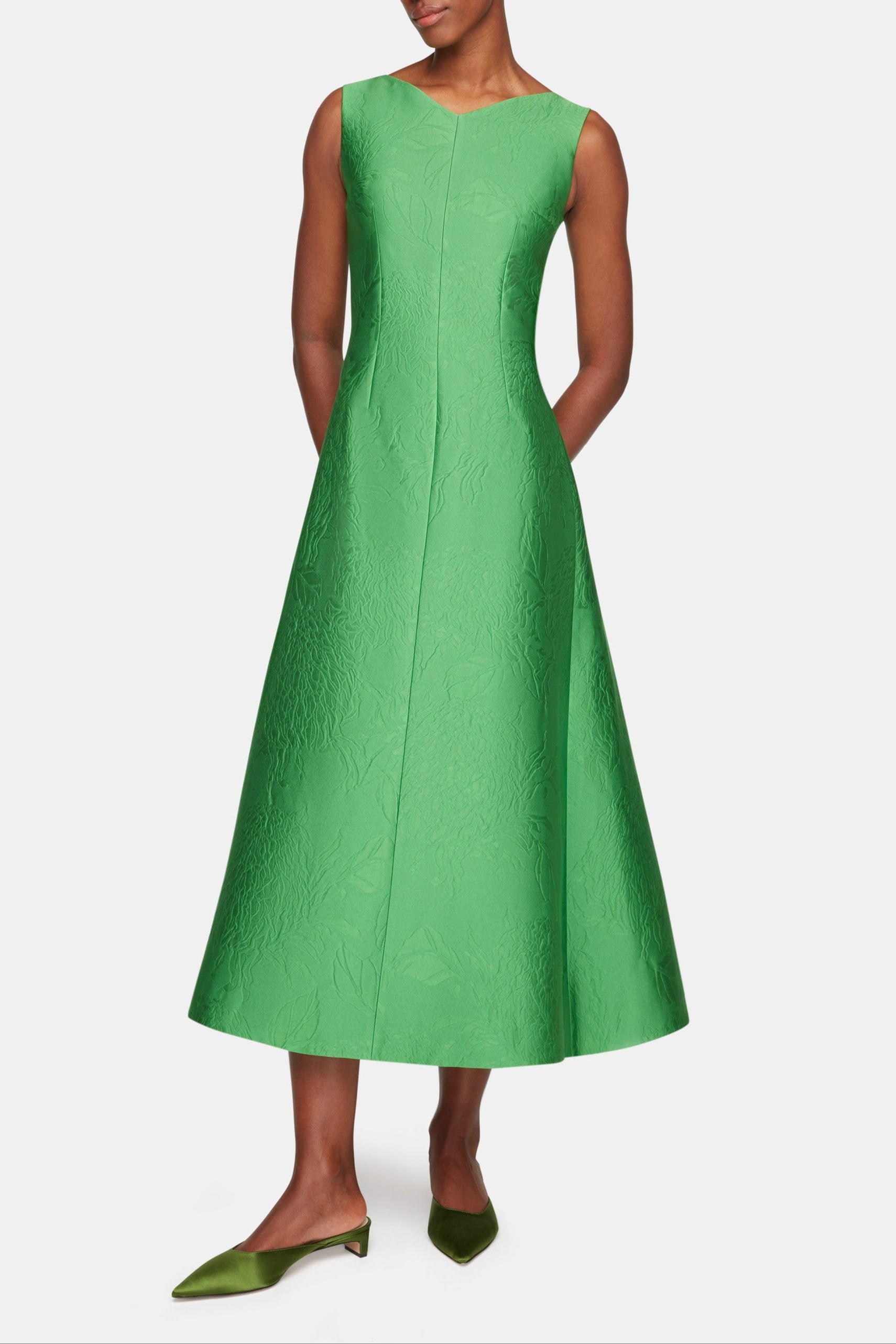 Octavie Dress In Green Embossed Cloque