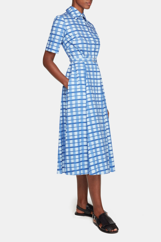 Rubie Dress In Blue Painted Gingham Cotton Poplin