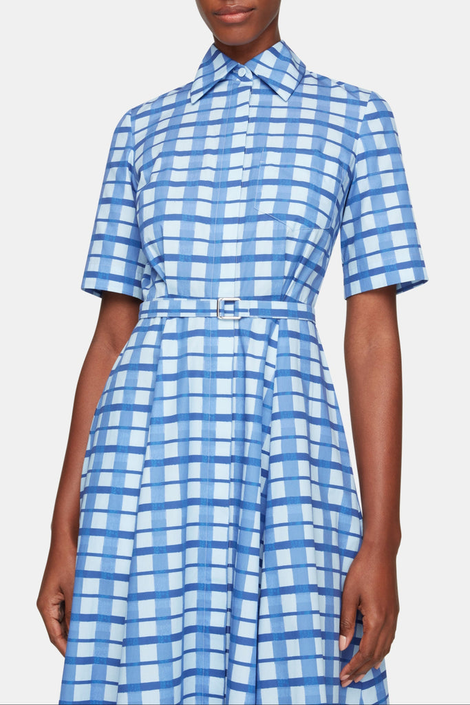Rubie Dress In Blue Painted Gingham Cotton Poplin