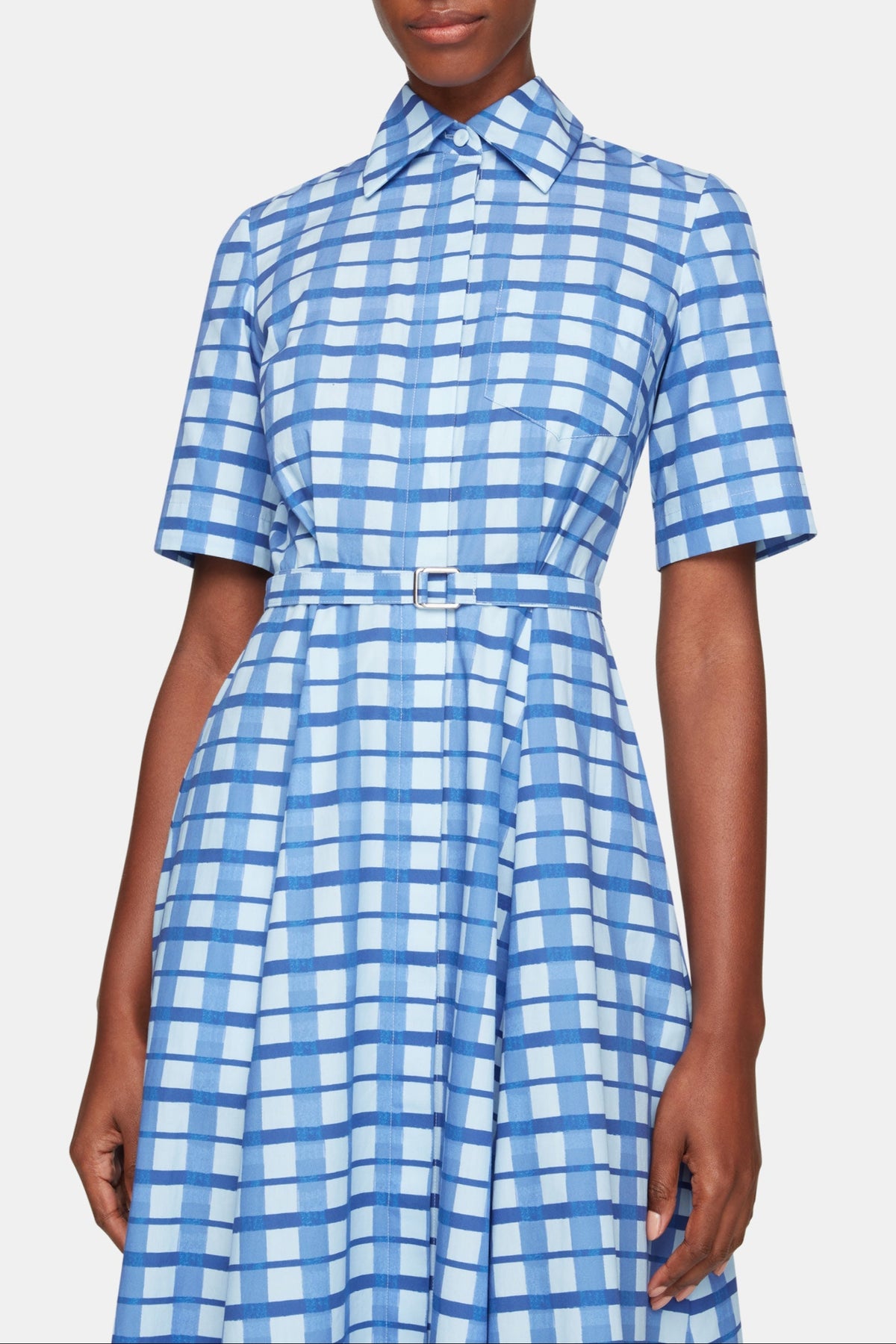 Rubie Dress In Blue Painted Gingham Cotton Poplin