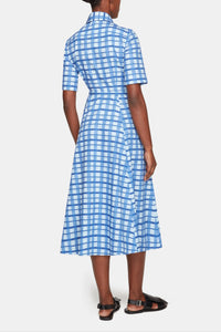 Rubie Dress In Blue Painted Gingham Cotton Poplin