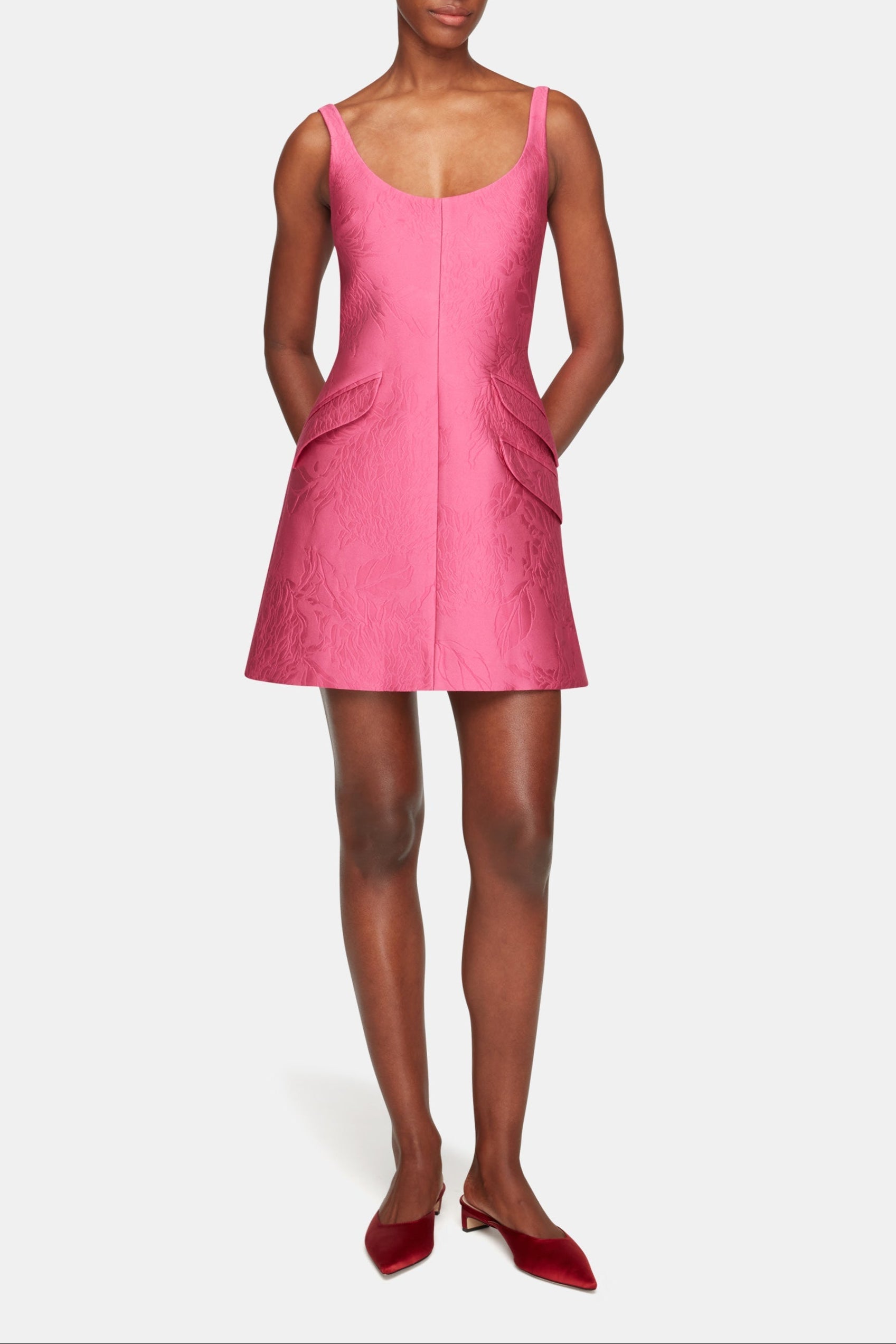 Talia Dress In Hot Pink Embossed Cloque