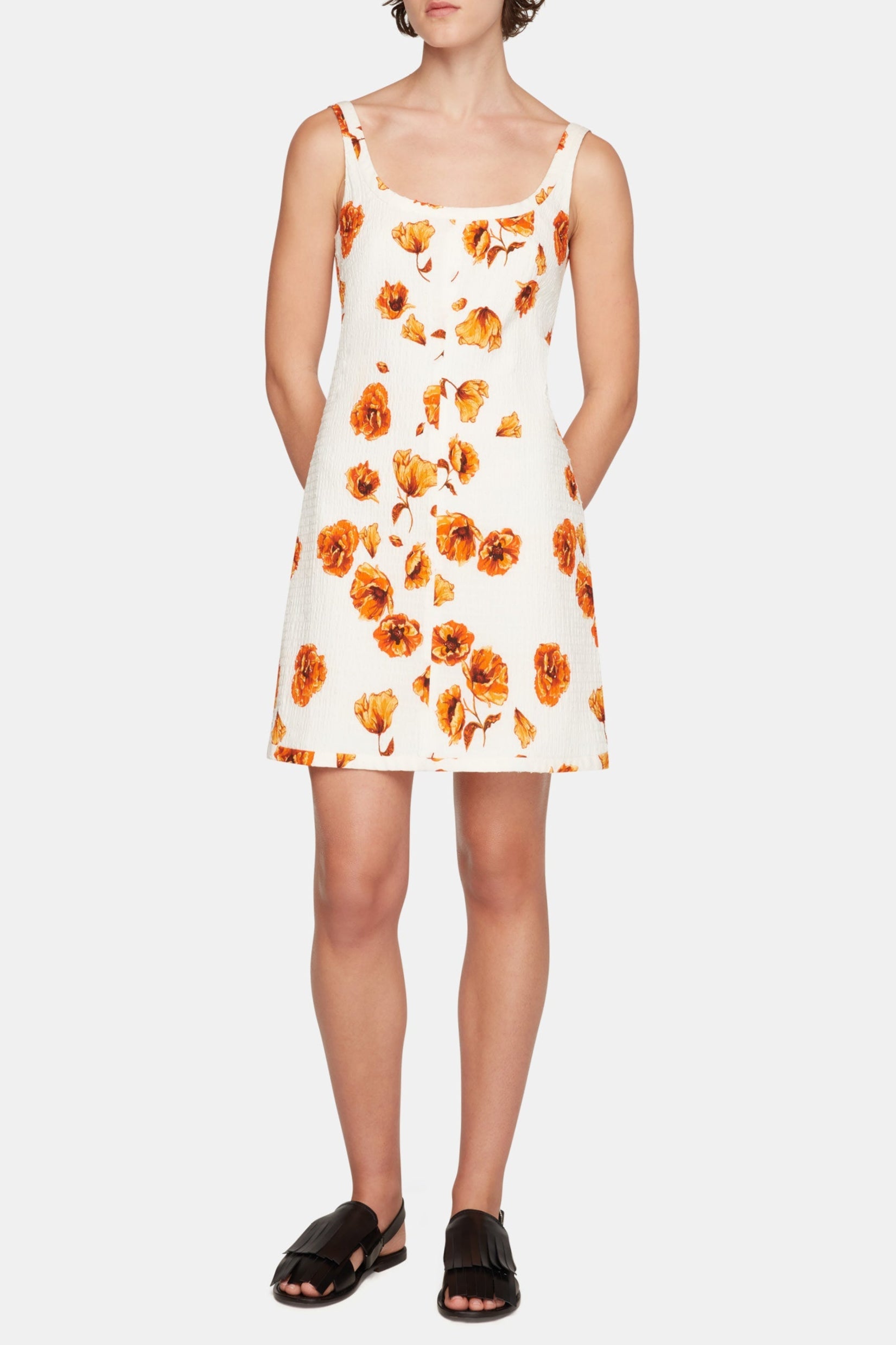 Tillie Dress In Orange Poppies Bibione Cotton