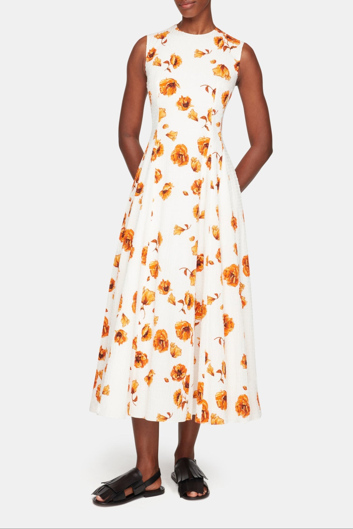 Chelsea Dress In Orange Poppies Bibione Cotton