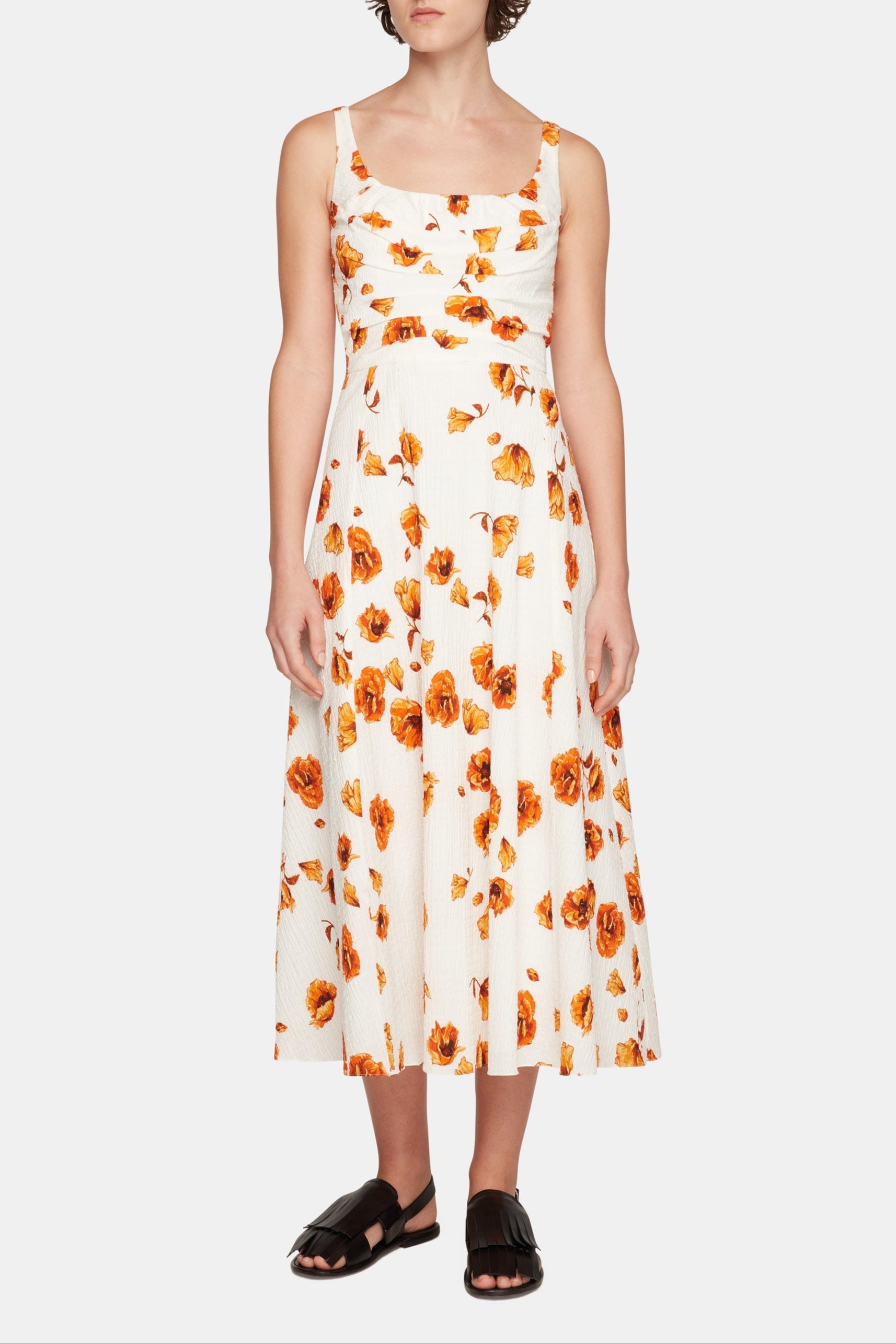 Verena Dress In Orange Poppies Bibione Cotton