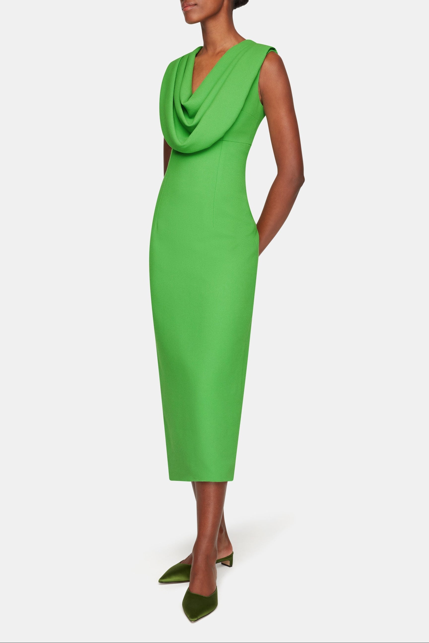 Yuri Dress In Fresh Green Single Wool Crepe