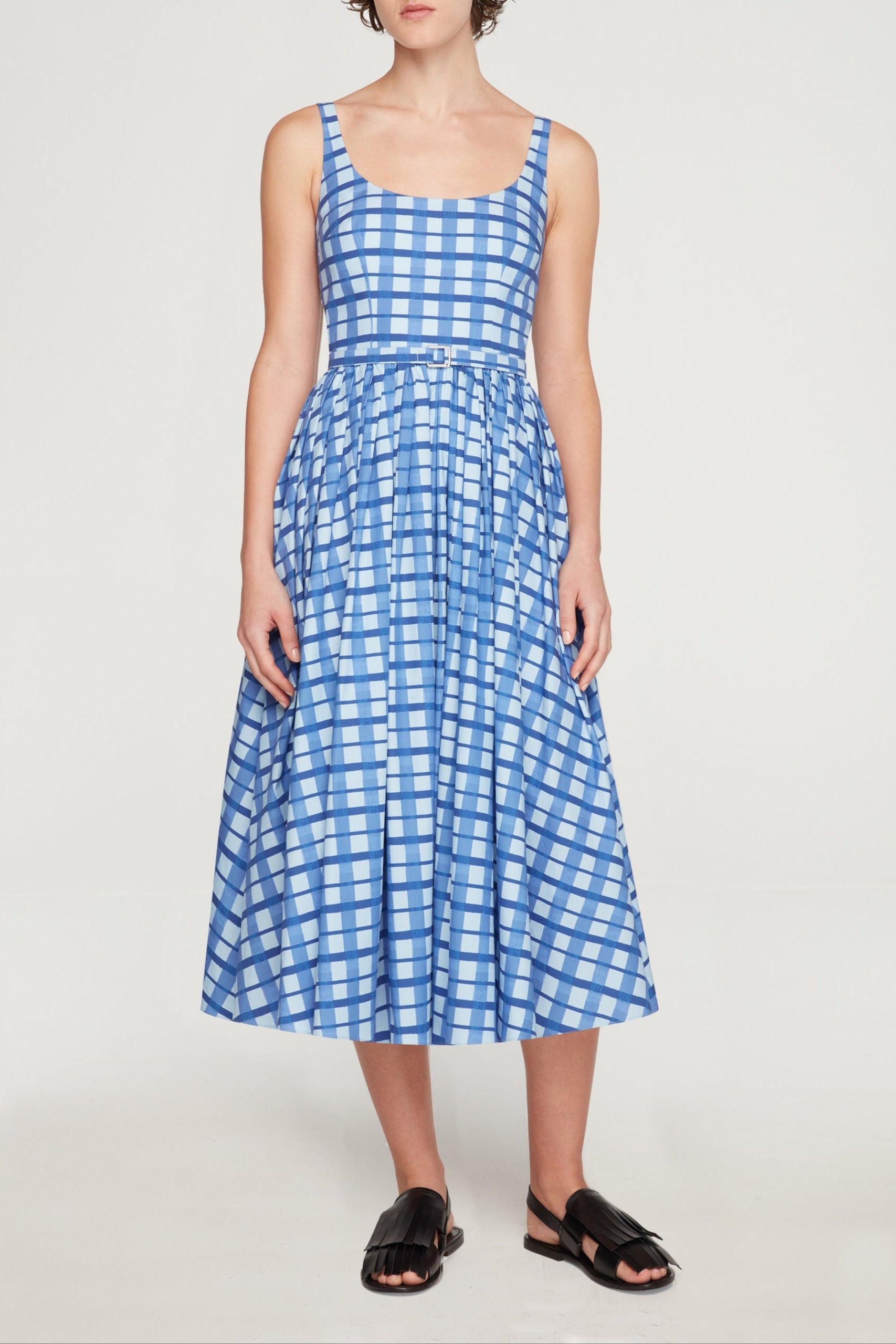 Eglantine Dress In Blue Painted Gingham Cotton Poplin