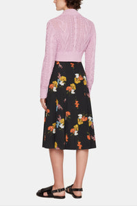 Kenzie Skirt In Retro Bouquet On Black Silk Crepe De Chine