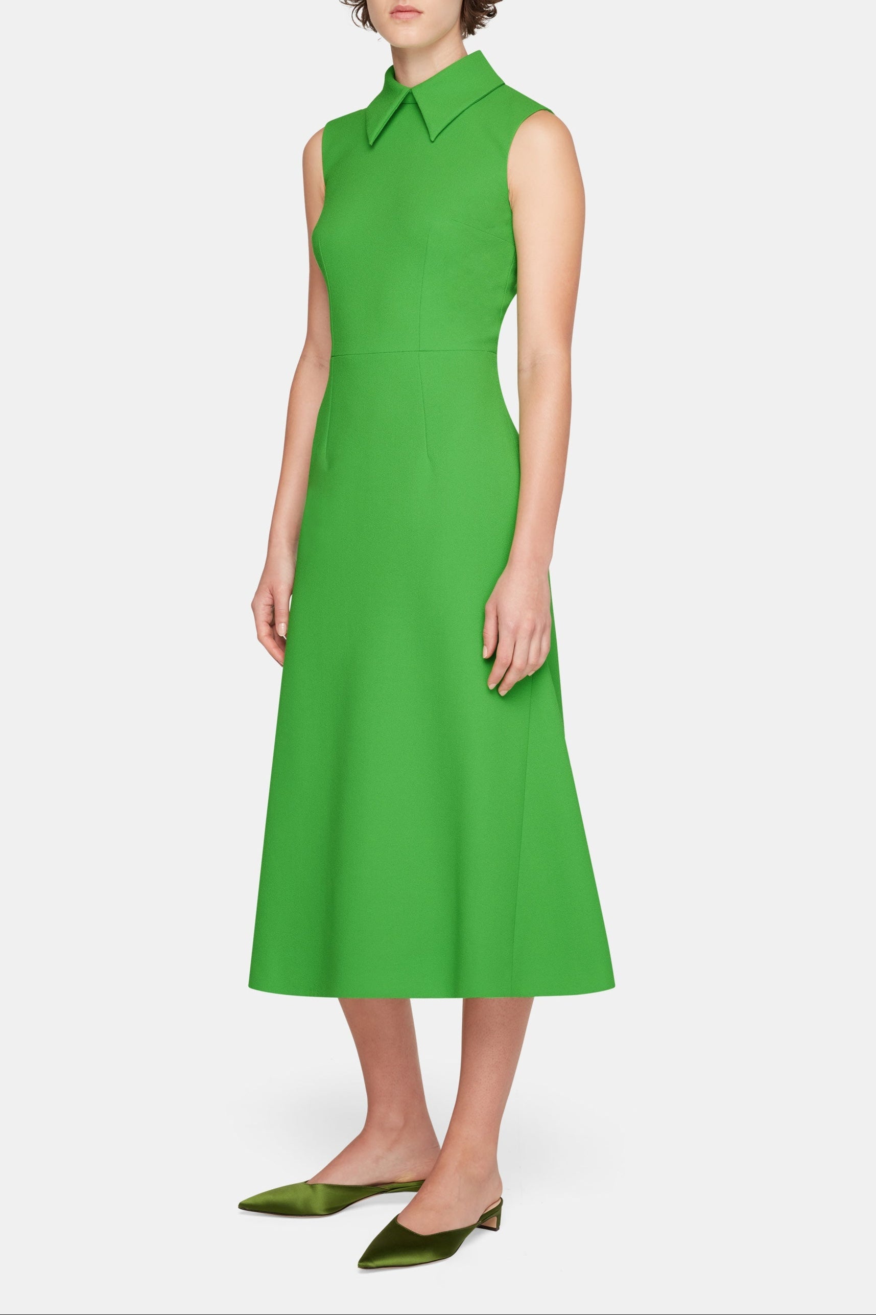 Leontine Dress In Fresh Green Single Wool Crepe