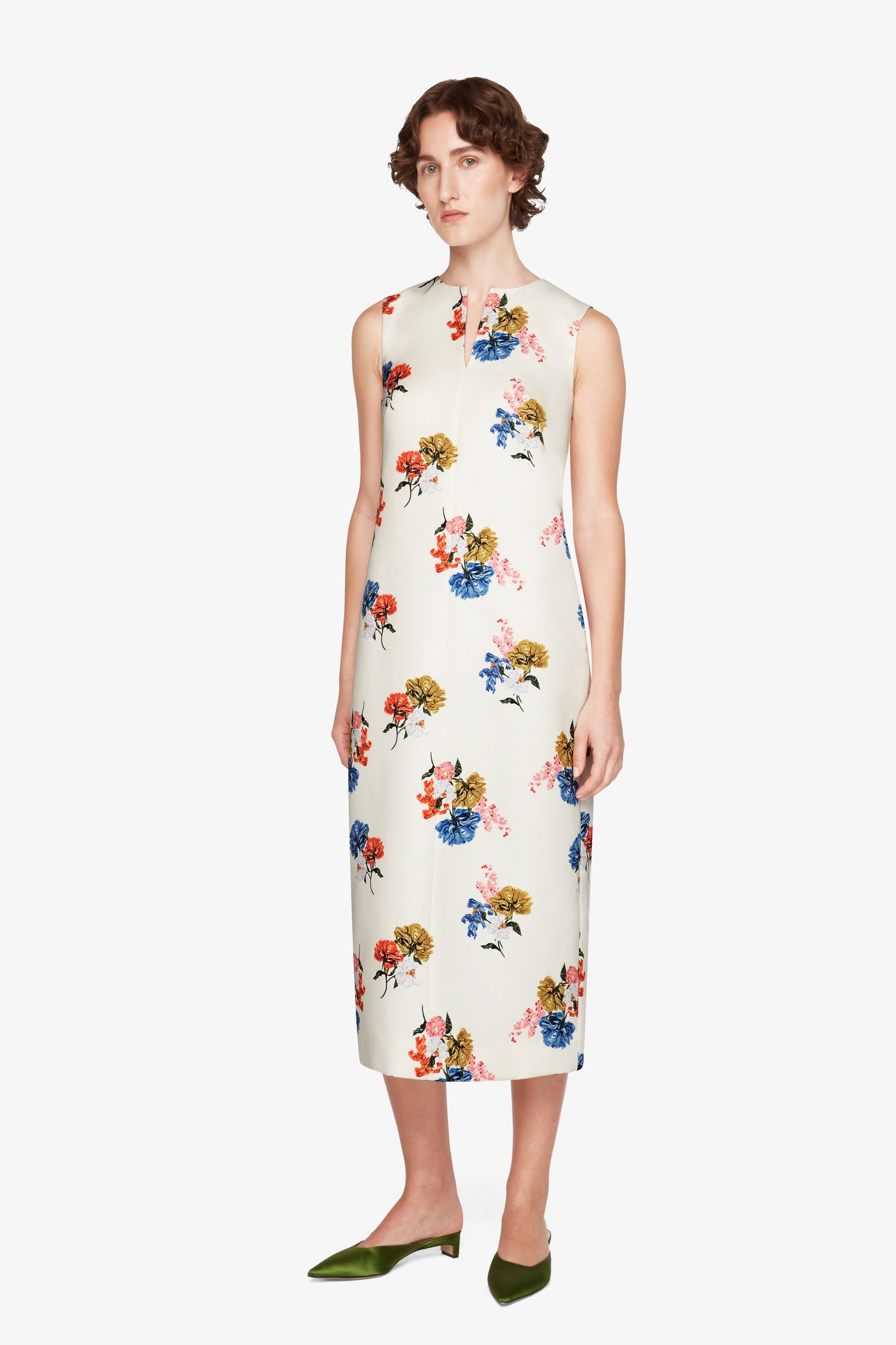 Ludie Dress In Retro Bouquet On White Taffeta Faille | Emilia Wickstead