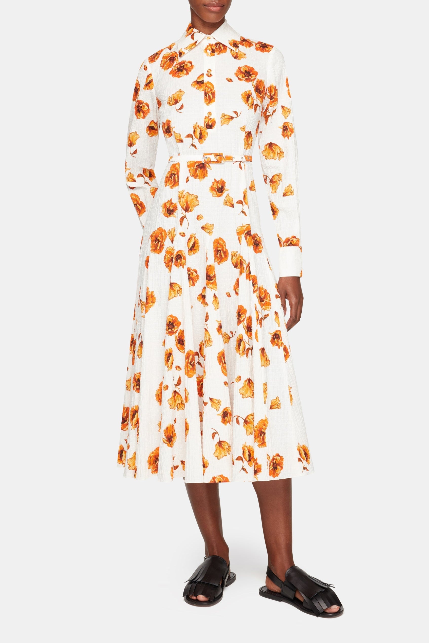 Marion Dress In Orange Poppies Bibione Cotton