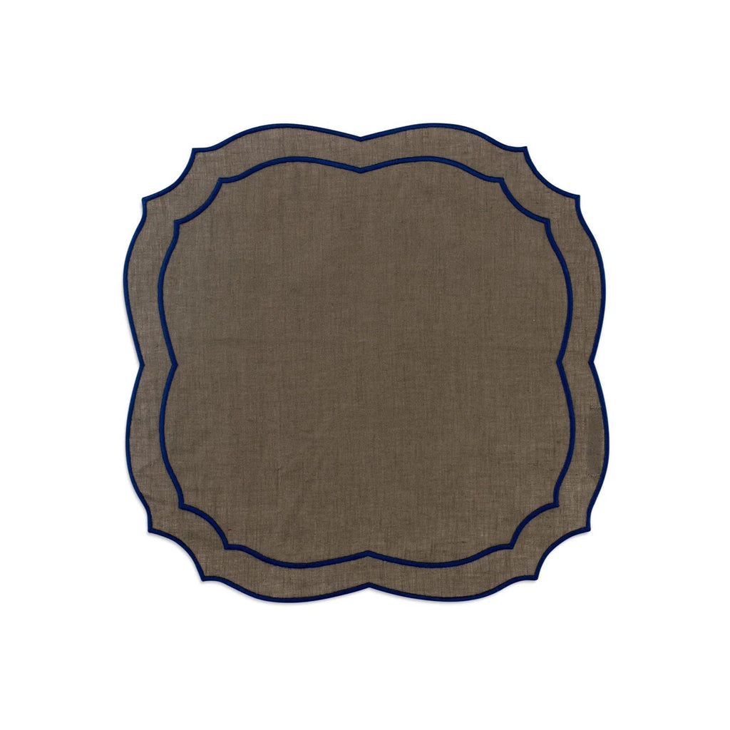 Emma Linen Napkin in Forest Green with Navy Embroidery