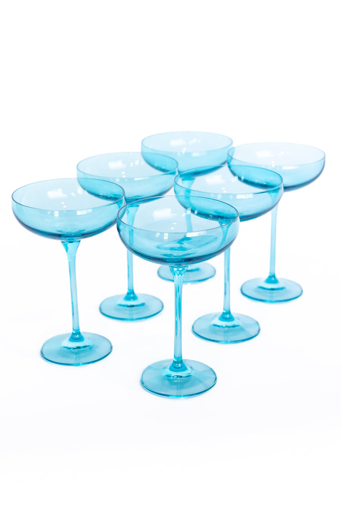 Estelle Colored Champagne Coupe Stemware, Set of 6 in Ocean Blue