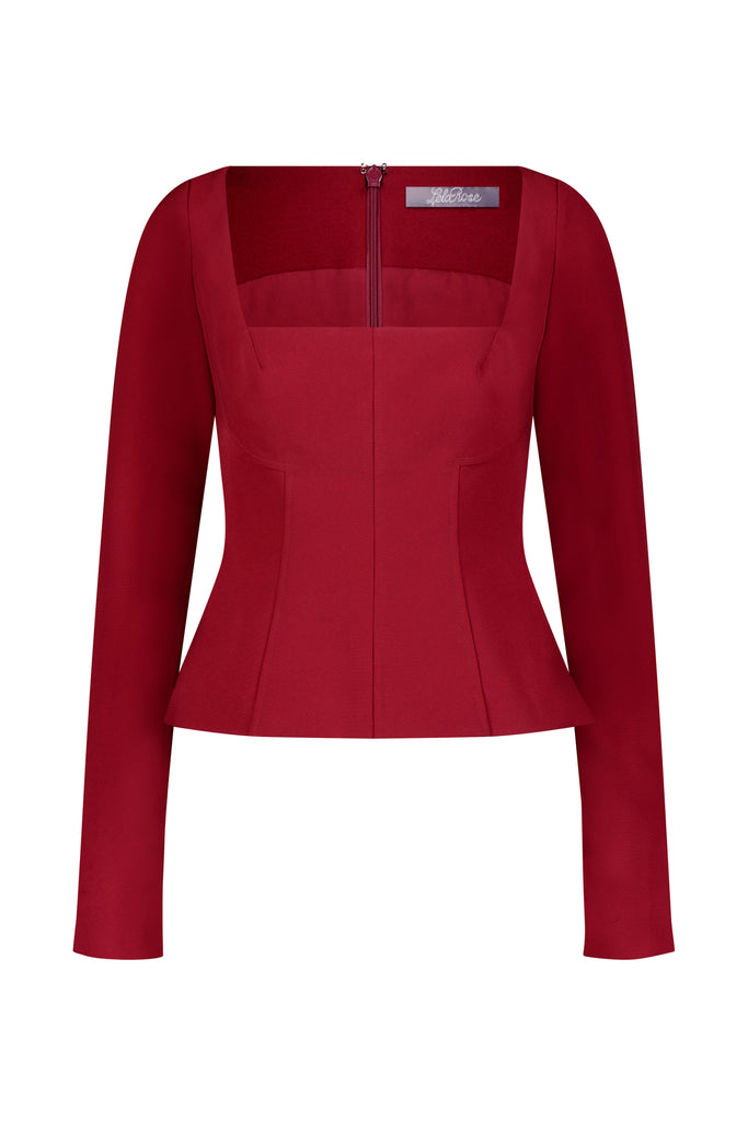 Fluid Crepe Long Sleeve Hadley Top in Wine