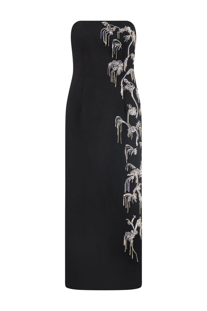 Crystal Embroidery Strapless Sheath in Black