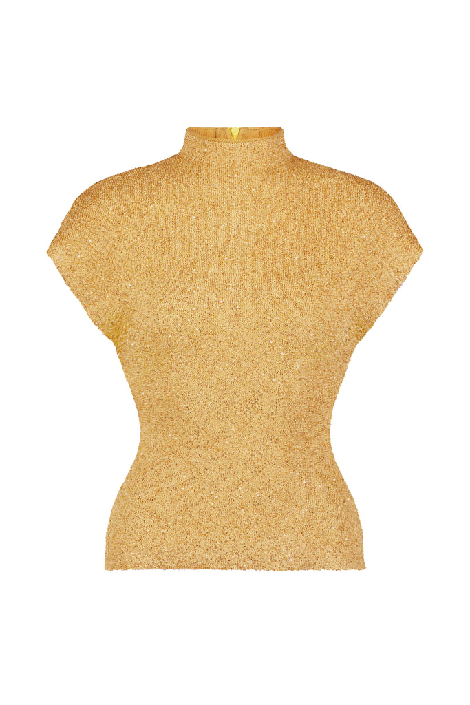 Sequin Knit Mock Neck Top in Sunlight