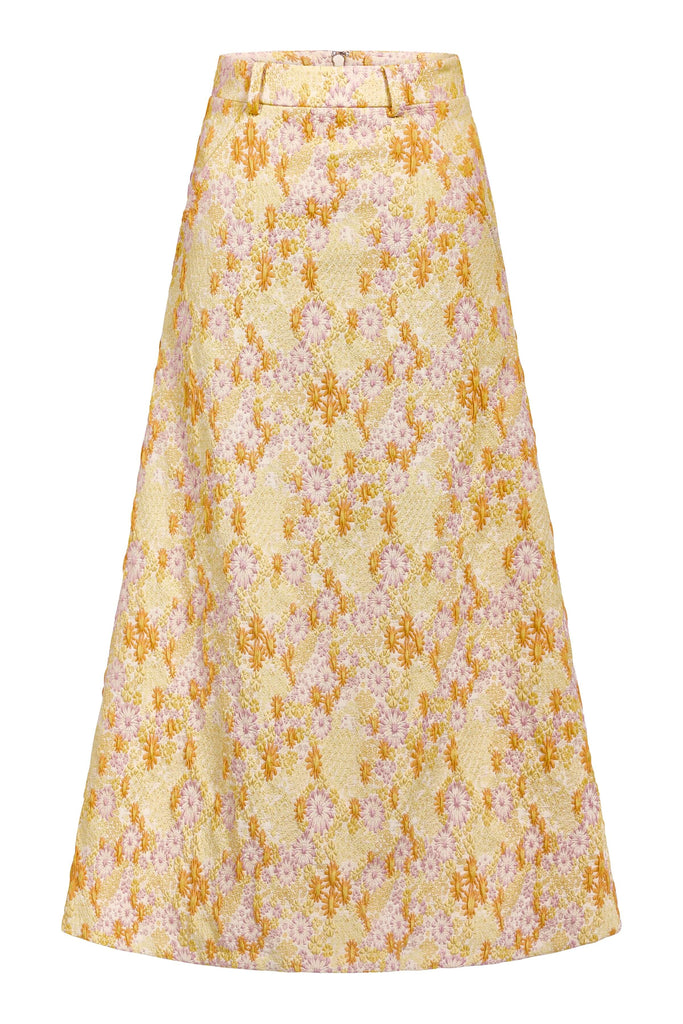 Frances Daisy Stretch Brocade Midi Skirt