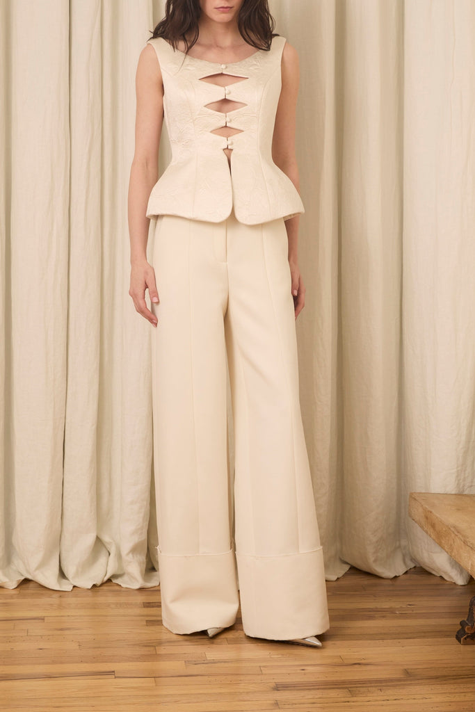Freya Wide Leg Pant in Wool & Cotton Suiting