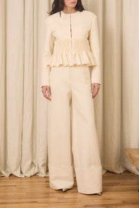 Freya Wide Leg Pant in Wool & Cotton Suiting