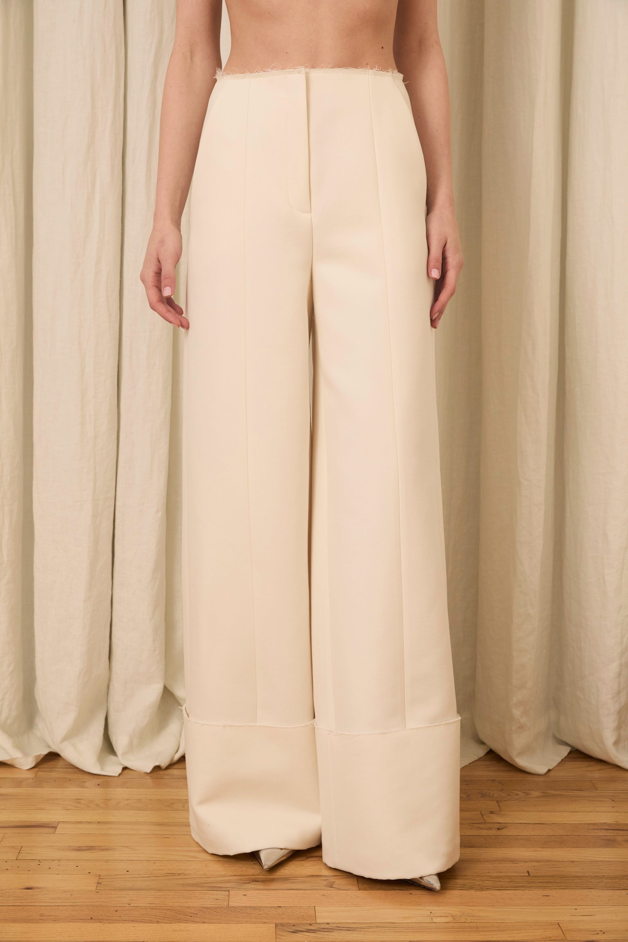 Freya Wide Leg Pant in Wool & Cotton Suiting