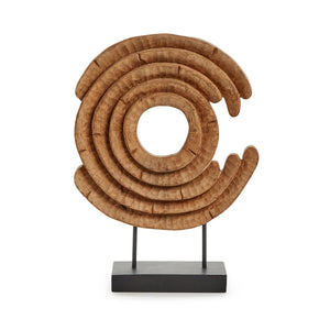 Hand-Carved Wood Sculpture on Black Stand