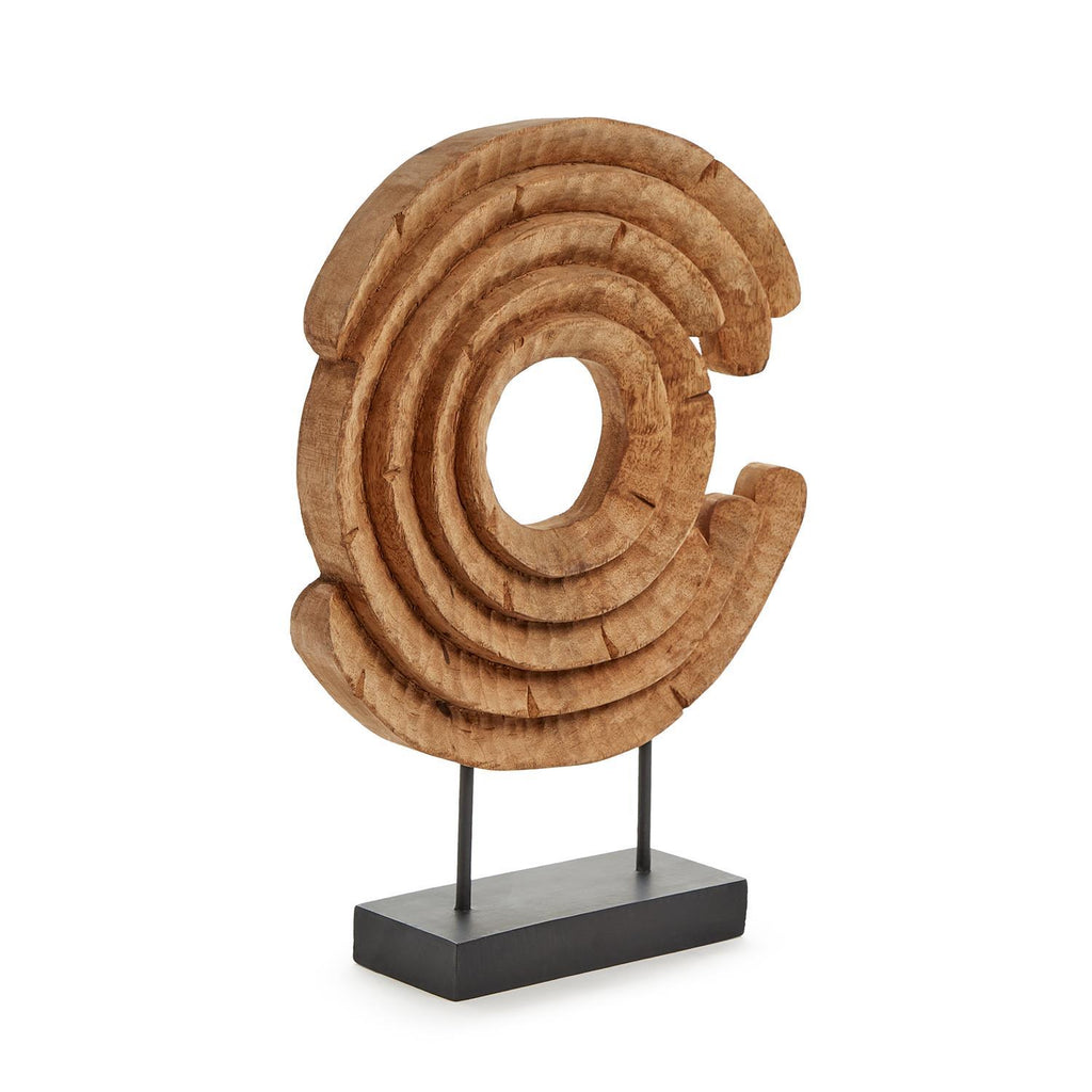 Hand-Carved Wood Sculpture on Black Stand