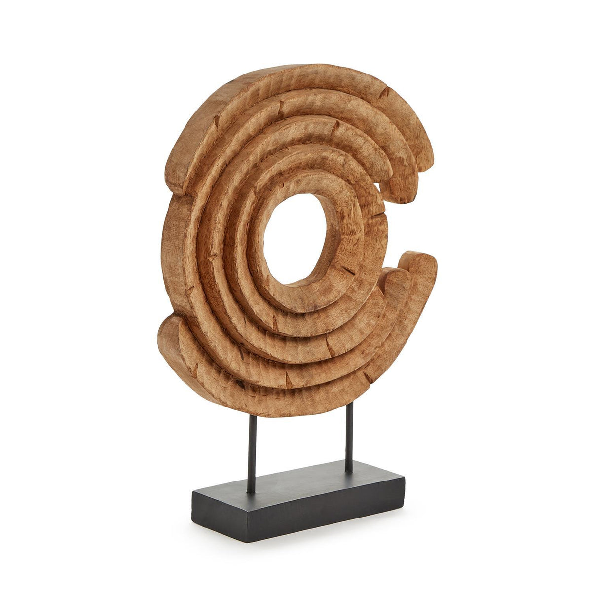 Hand-Carved Wood Sculpture on Black Stand