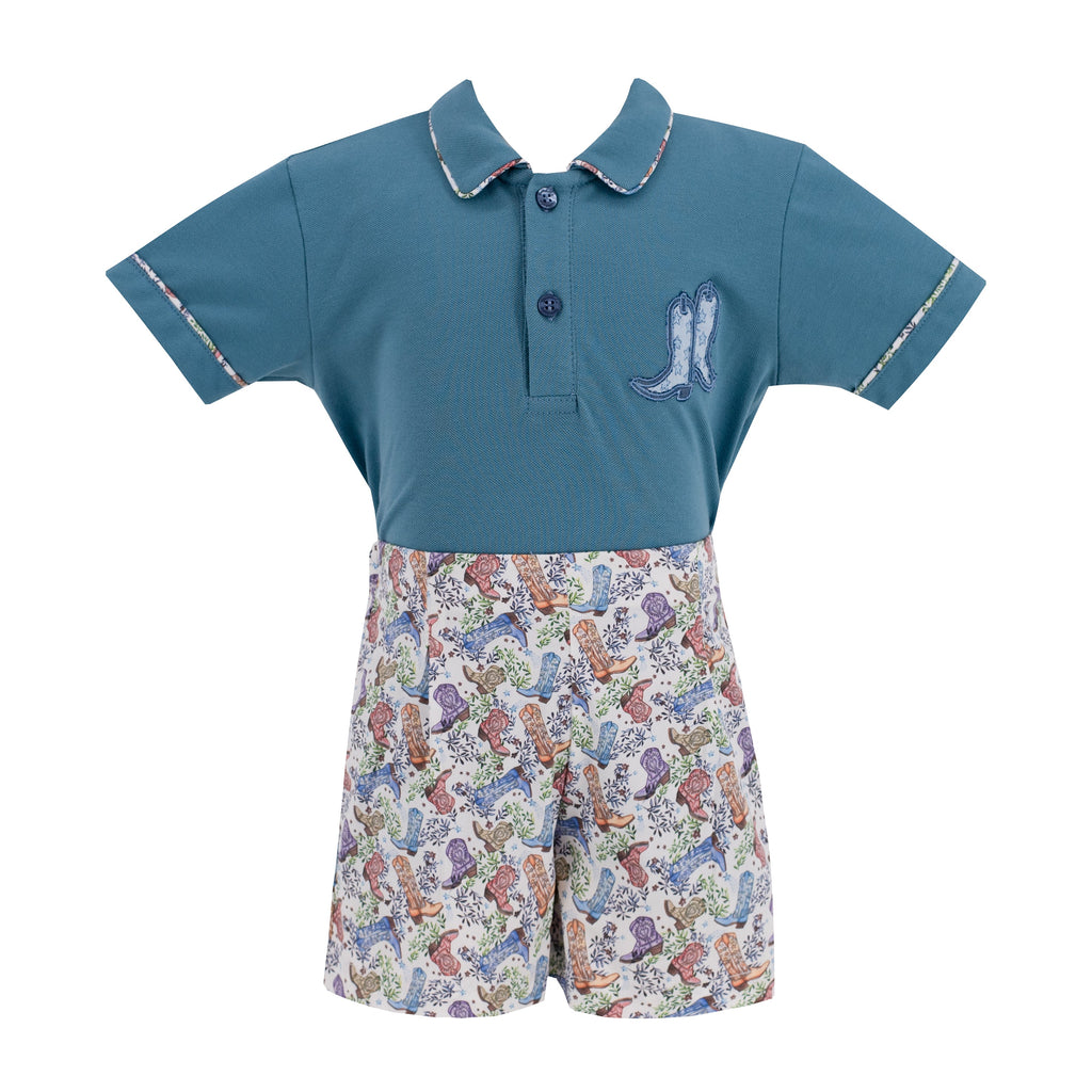 Fields Boy Polo Set in Boots Print