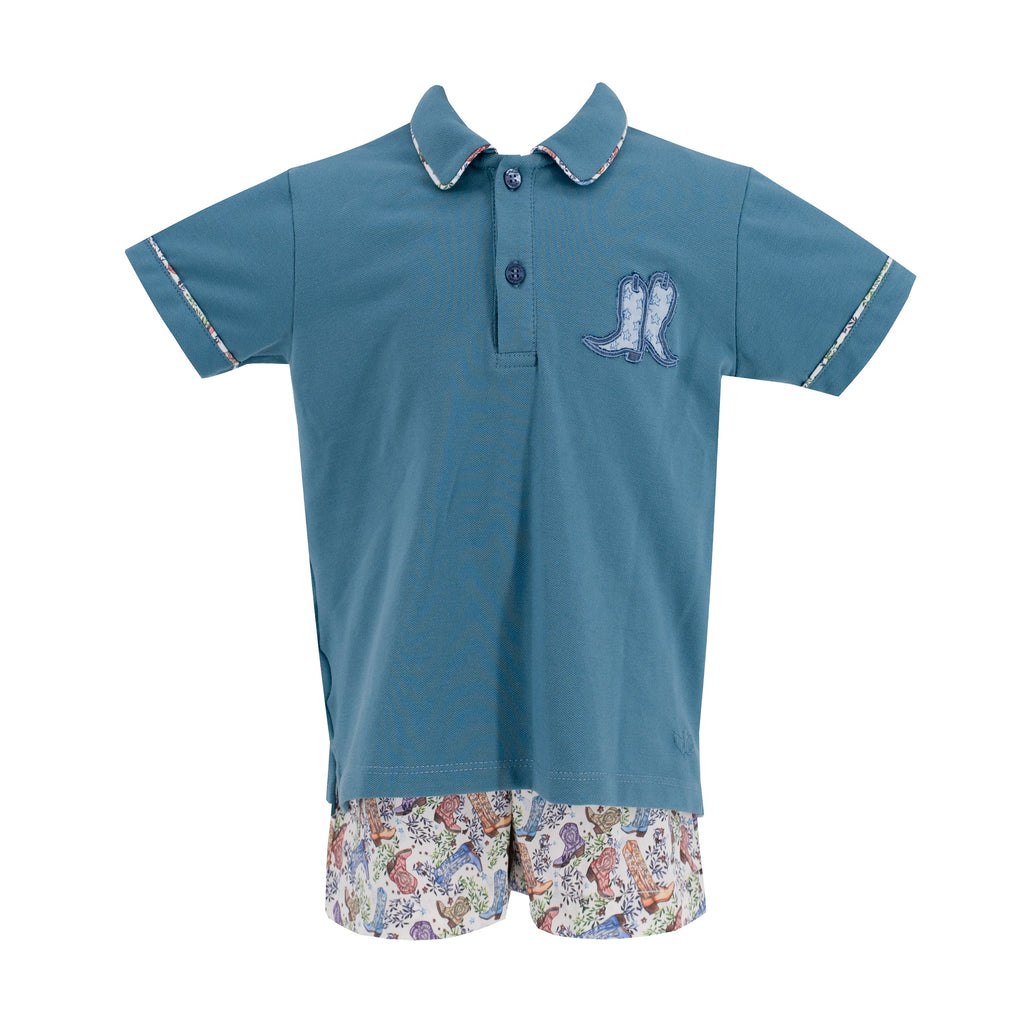 Fields Boy Polo Set in Boots Print