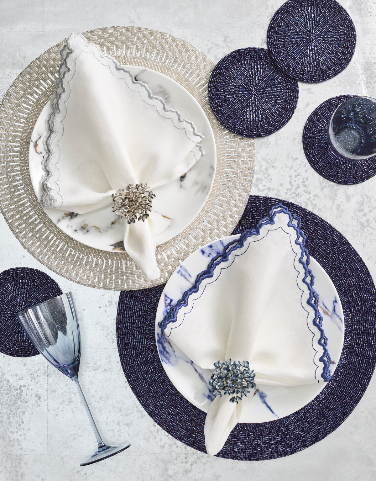 Aster Napkin Ring in Midnight, Set of 4