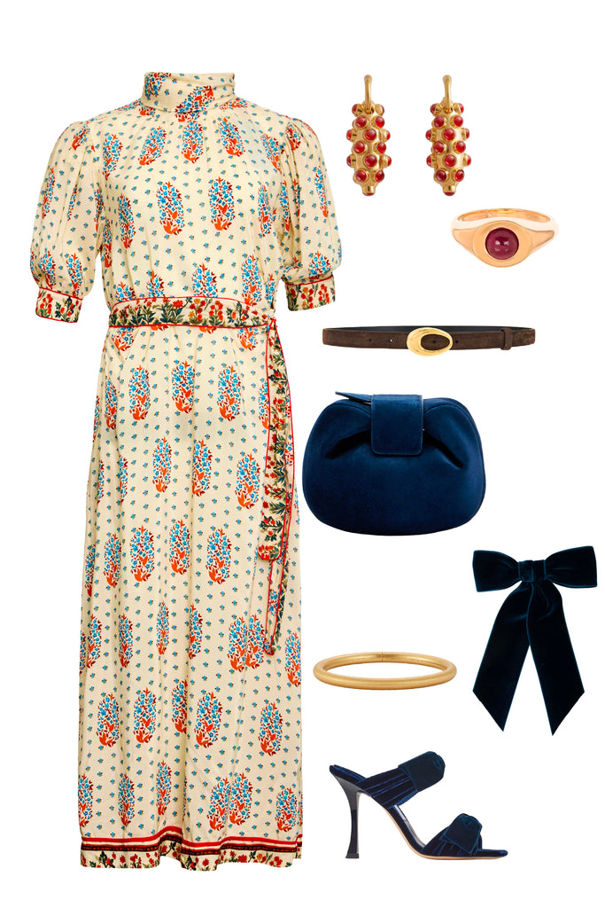 Langley Dress in Fall Floral Cream