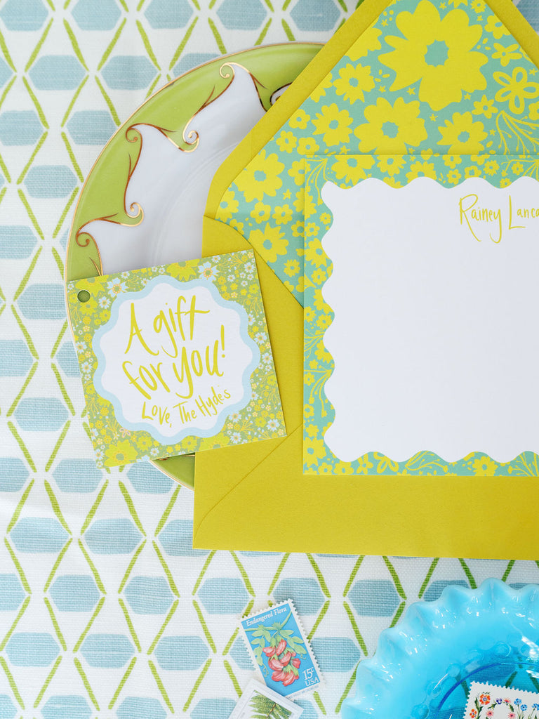 Chartreuse Ditsy Floral Stationery
