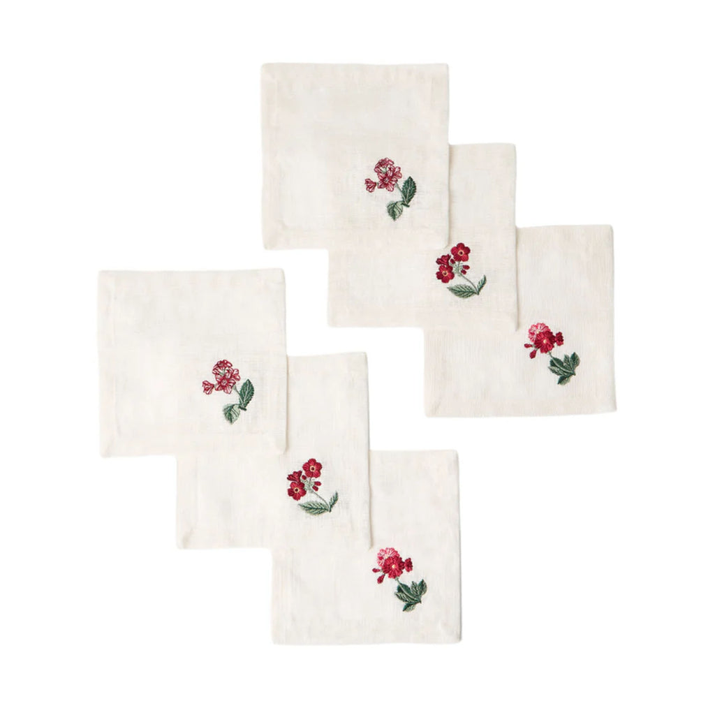 Floral Medley Embroidered Cocktail Napkins, Set of 6