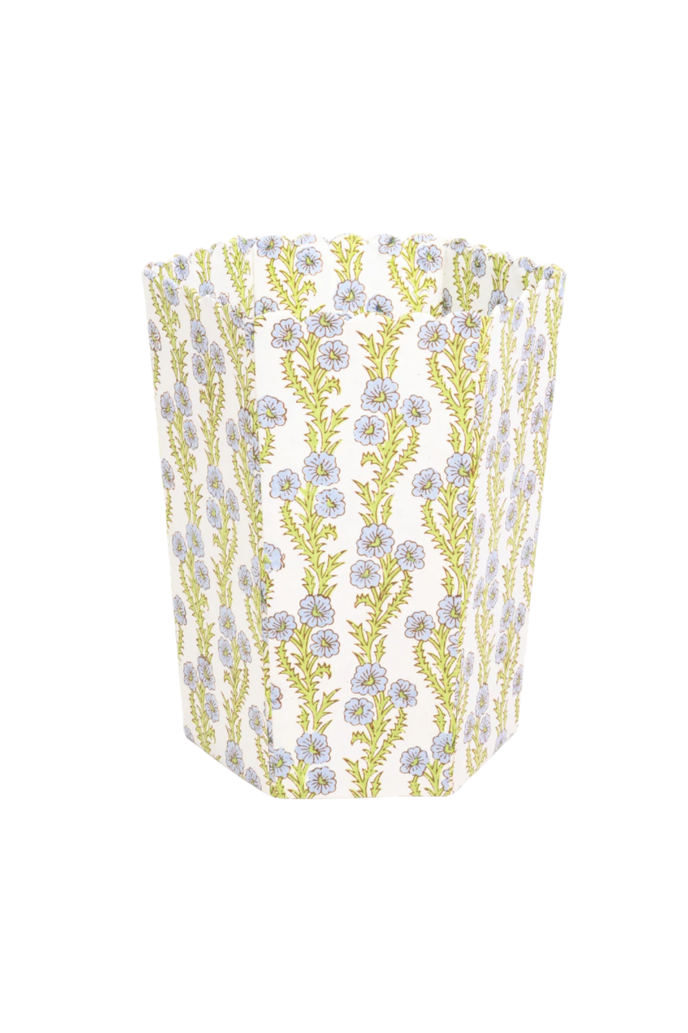 Scallop Waste Bin / Storage Bin in Forget Me Not Blockprint