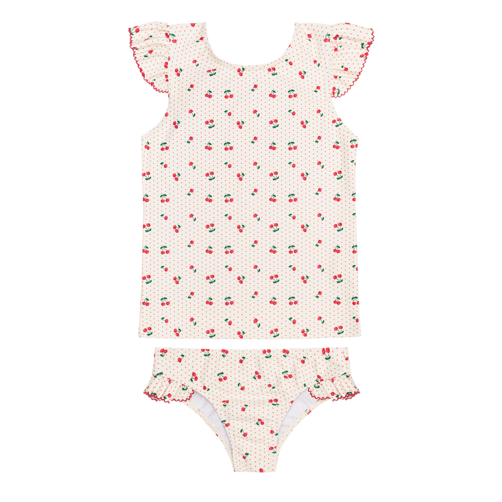 Girl’s Summer Cherries Ruffle Cap Sleeve Rashguard Set