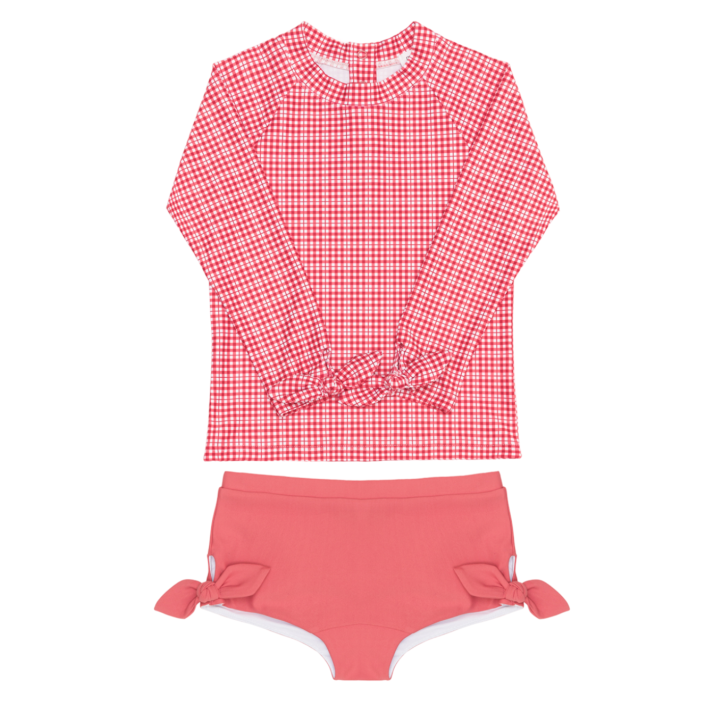 Girl’s Poppy Gingham Tie-Knot Rashguard Set