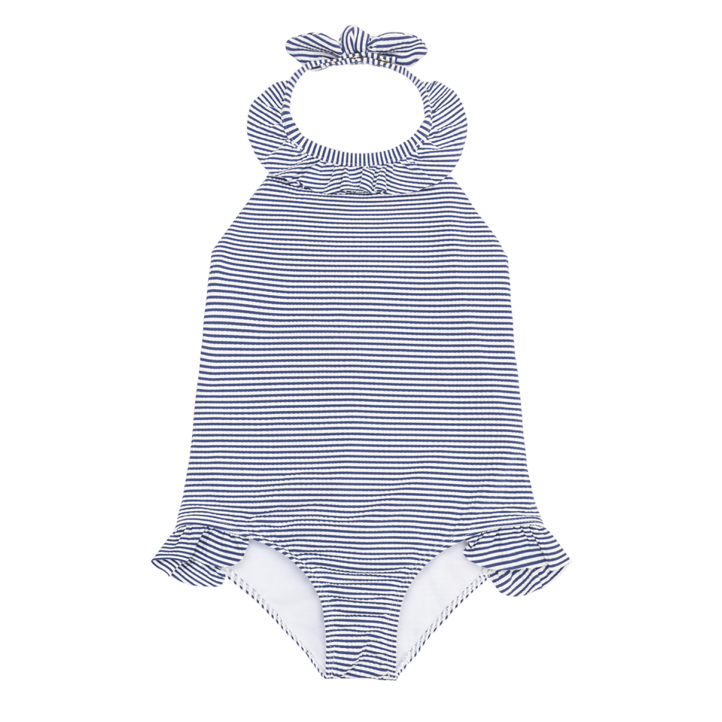 Girl’s Harbor Stripe Ruffle Halter One Piece