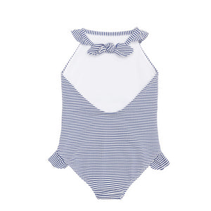Girl’s Harbor Stripe Ruffle Halter One Piece