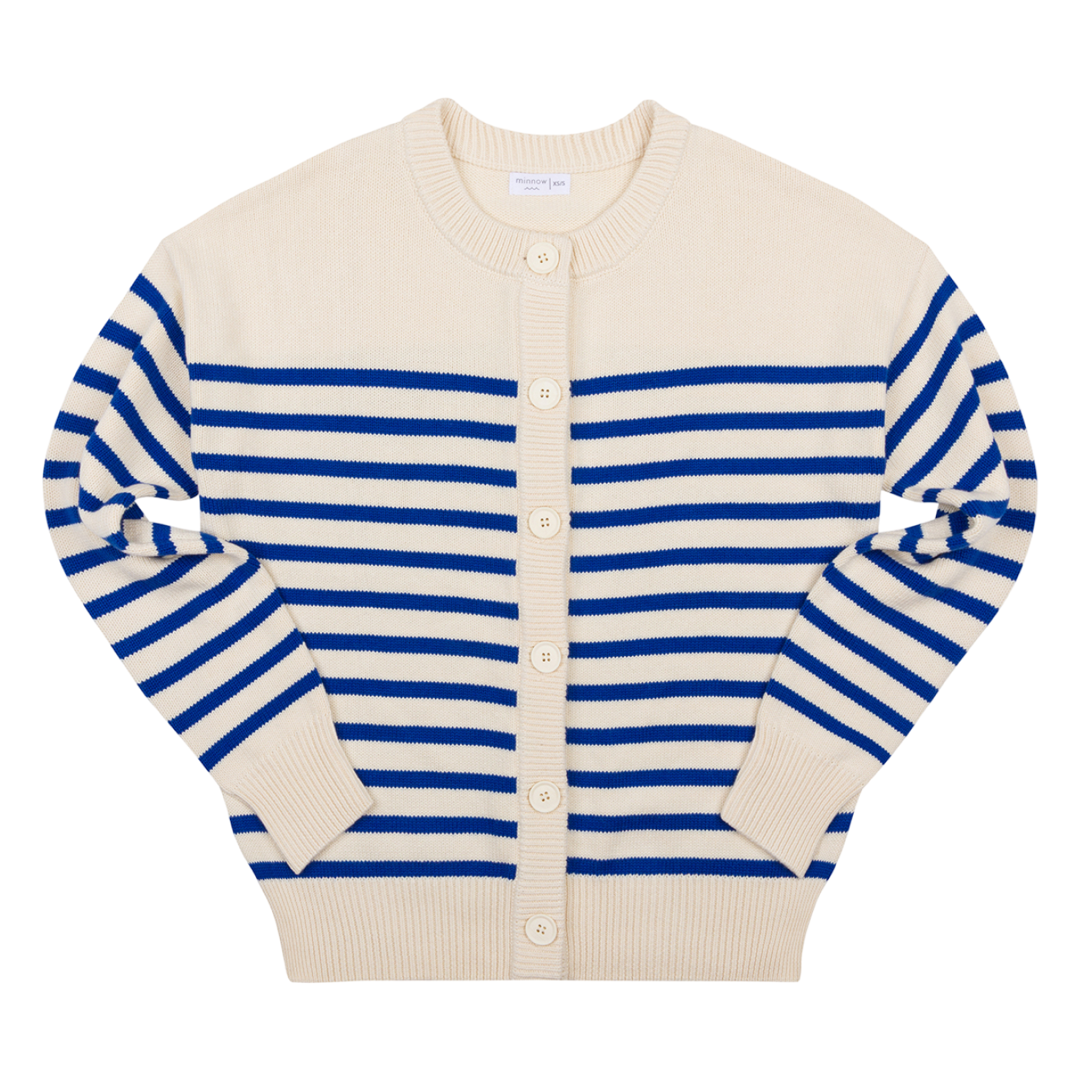 Women's Cream and Blue Stripe Knit Cardigan