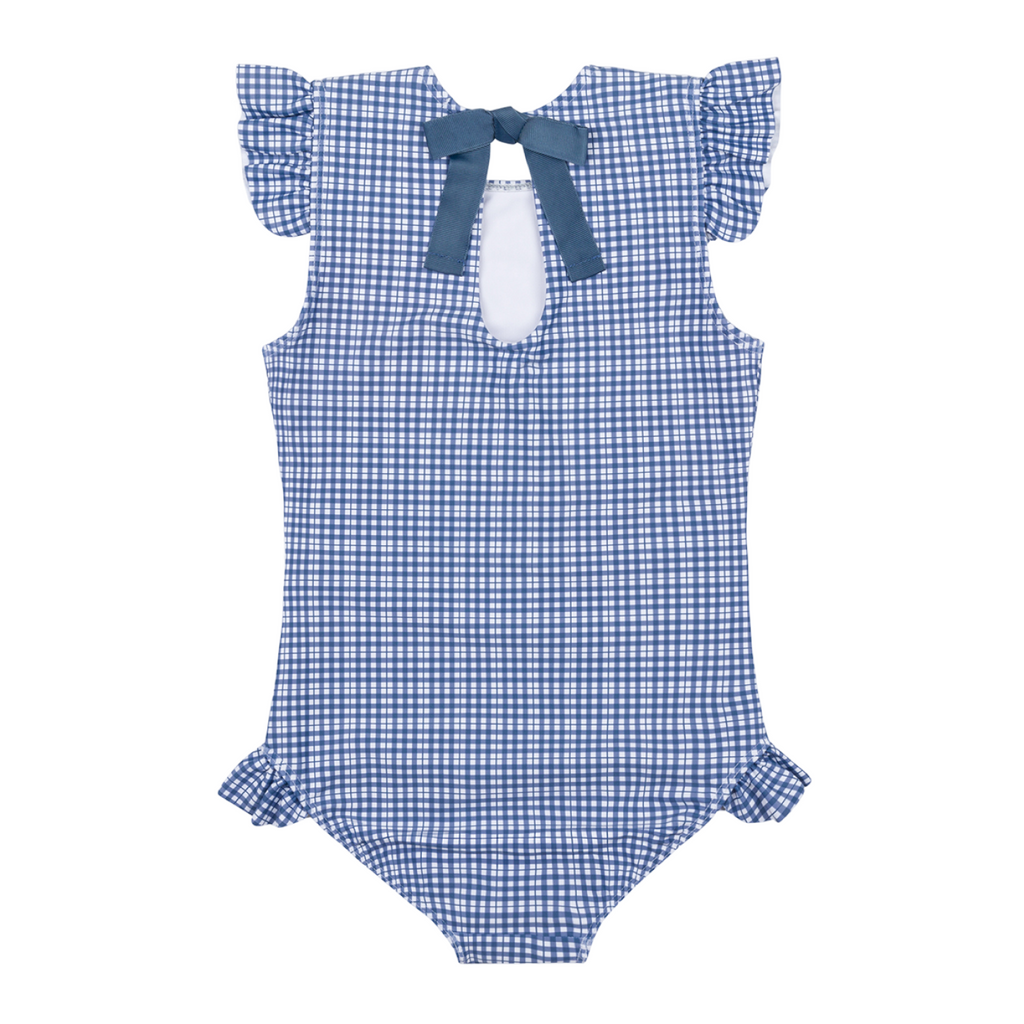 Girl’s Newport Navy Gingham Cap Sleeve Rashguard One Piece