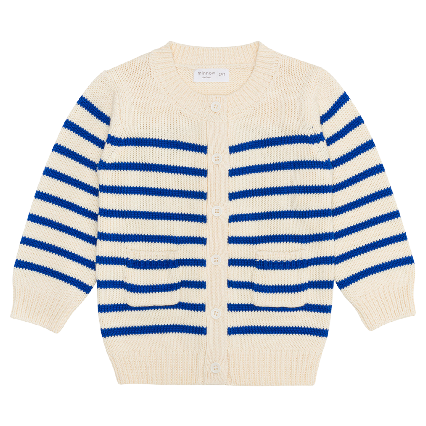 Unisex Cream and Blue Stripe Knit Cardigan