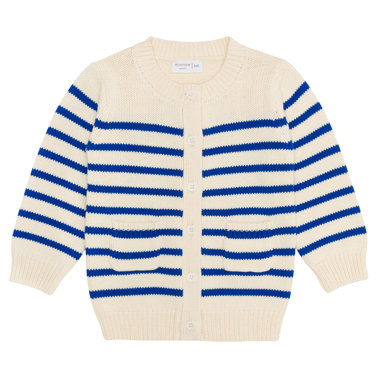 Unisex Cream and Blue Stripe Knit Cardigan