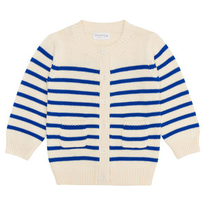 Unisex Cream and Blue Stripe Knit Cardigan