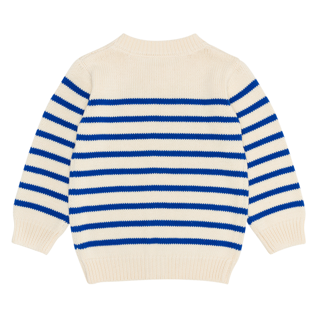 Unisex Cream and Blue Stripe Knit Cardigan